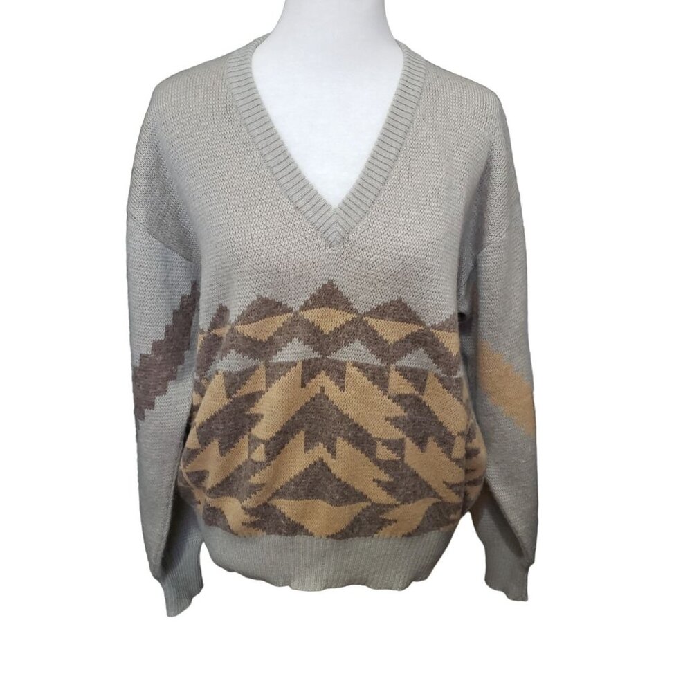 Pulligan Sweater Men Size Medium Beige Mohair Blend V-Neck Pullover Vintage